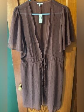 Maurices Mauve Flutter Sleeve V-Neck Tie Front Blouse